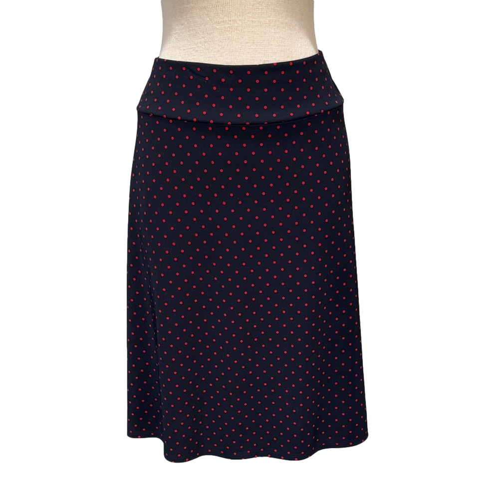 Talbots sz XL navy blue with red polka dots elastic waist skater skirt